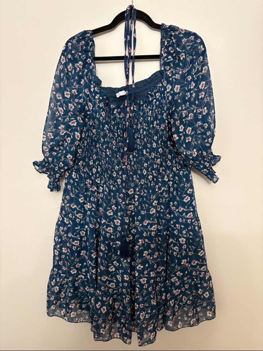 Baltic Born Teal Blue Floral Smocked Mini Dress